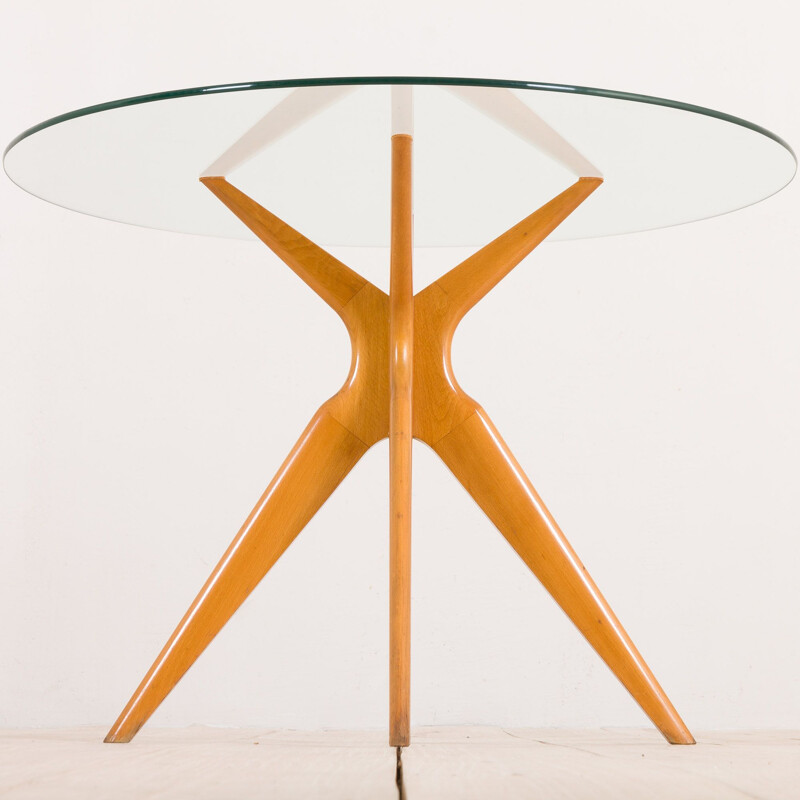 Vintage round glass dining table Ico Parisi Italian 1950s