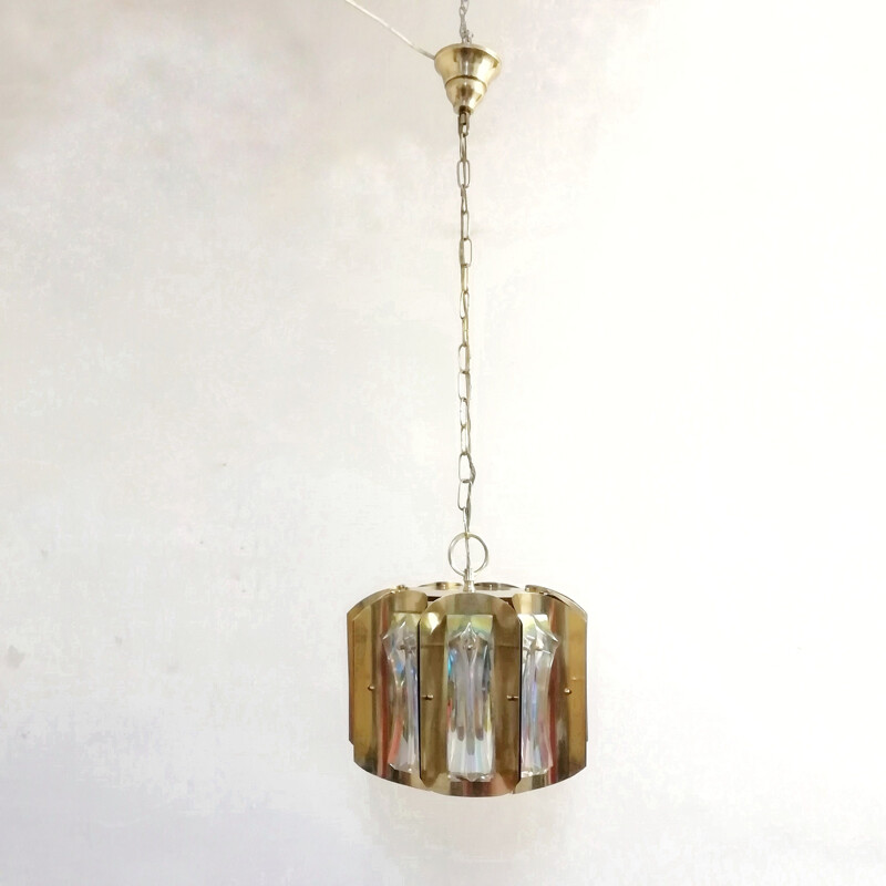 Lámpara de techo vintage de latón y cristales iridiscentes
