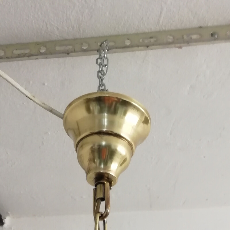 Vintage plafondlamp in messing en iriserende kristallen