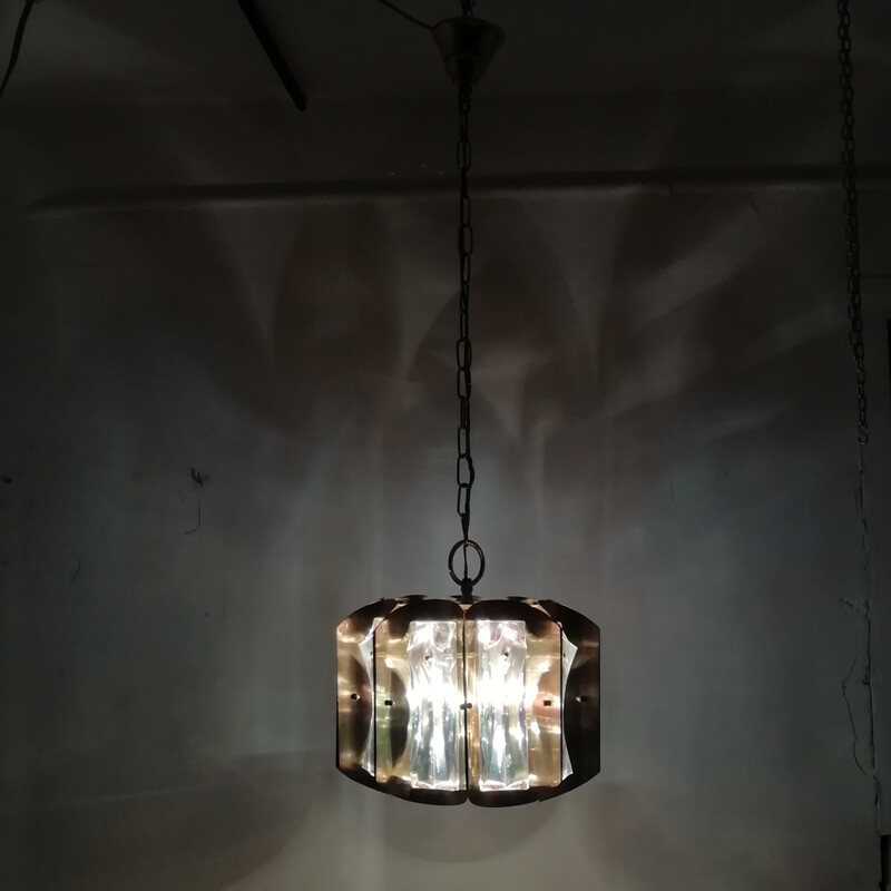 Luz de tecto vintage em latão e cristais iridescentes