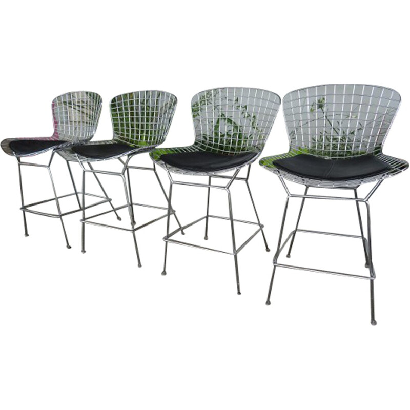 Set of 4 Knoll stools in chrome steel and leatherette, Harry BERTOIA - 1980s