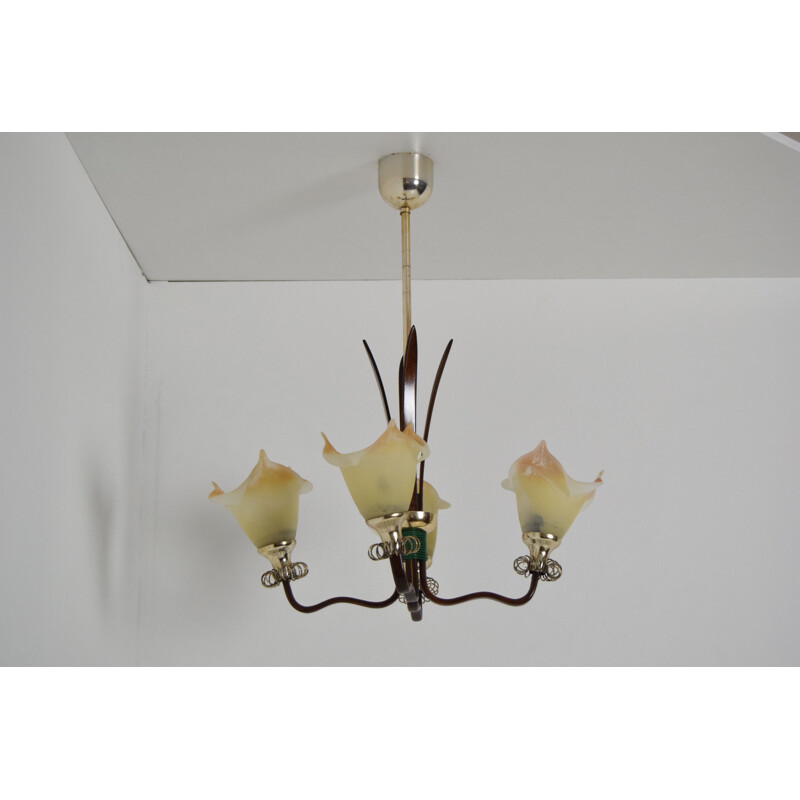 Mid-century Wood Chandelier 1970s