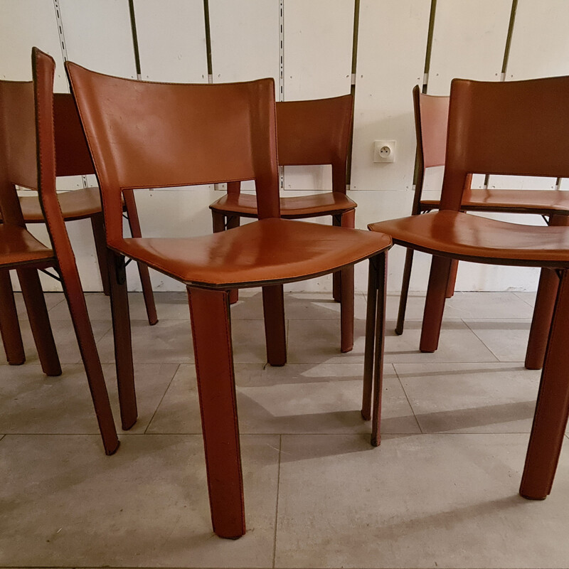 6 chaises vintage cuir de Giancarlo Vegni pour Fasem