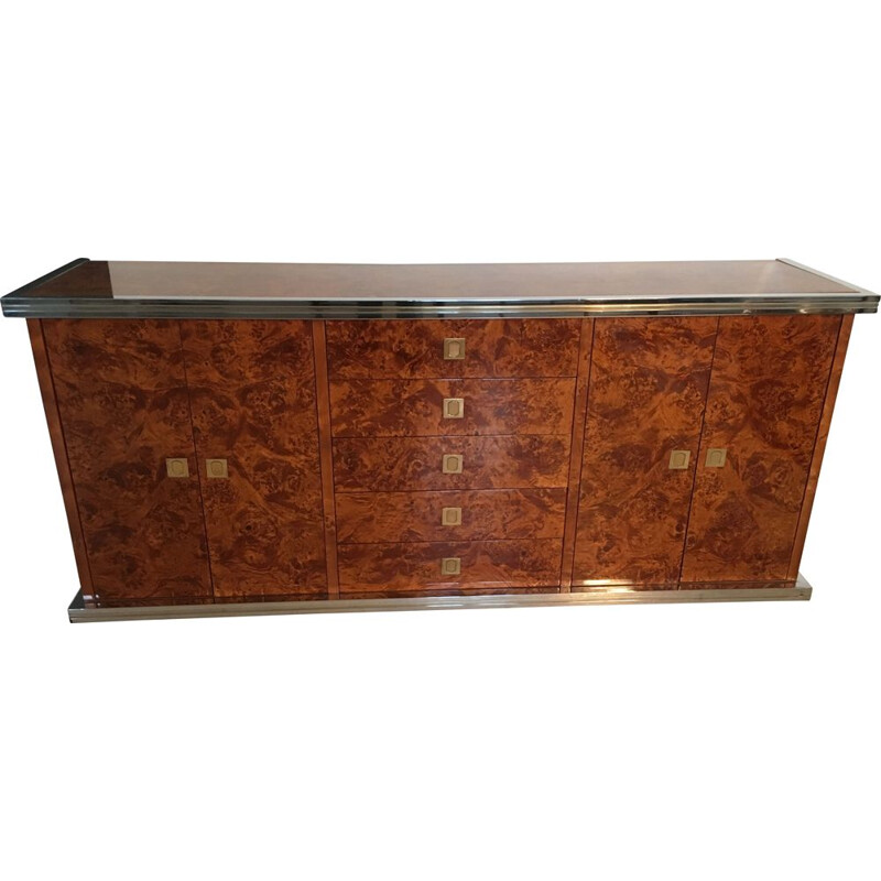 Vintage sideboard with string of drawers in burl wood 1970