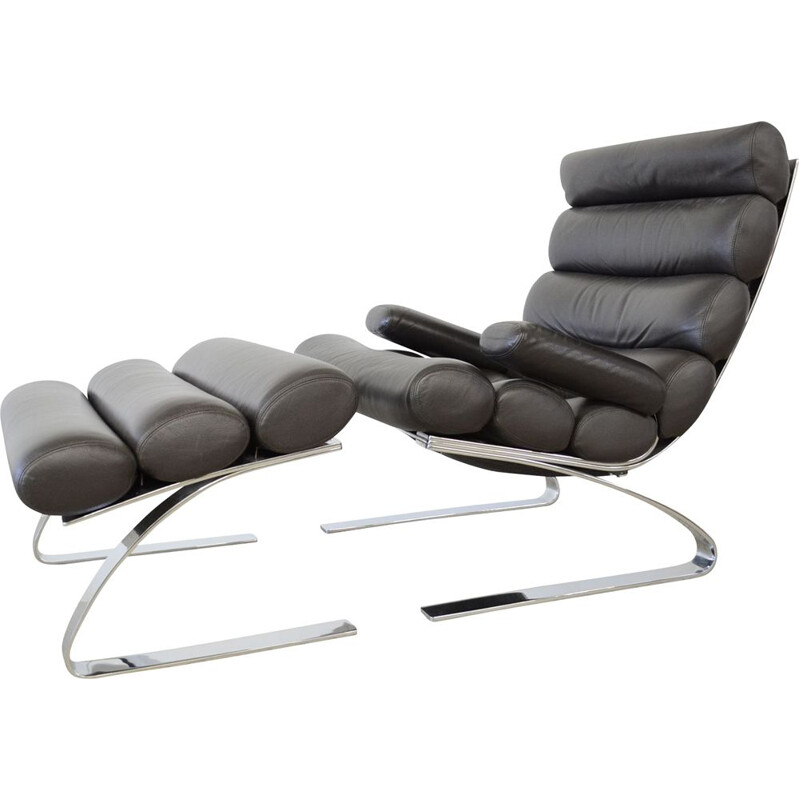 Vintage Cor Sinus lounge chair + ottoman black leather 1976