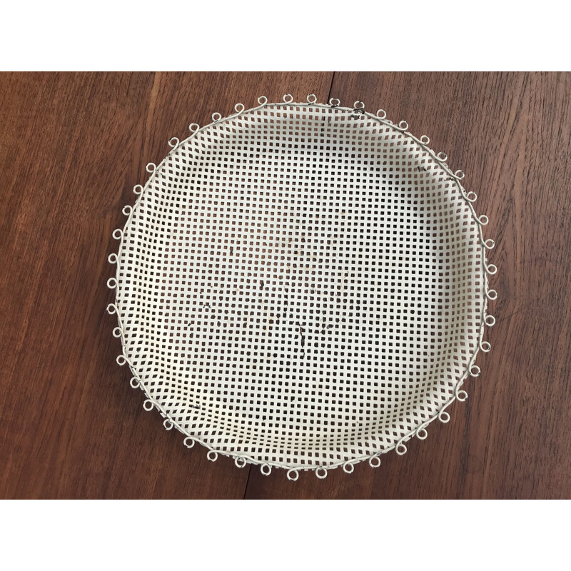 Vintage white perforated metal tray, 1950