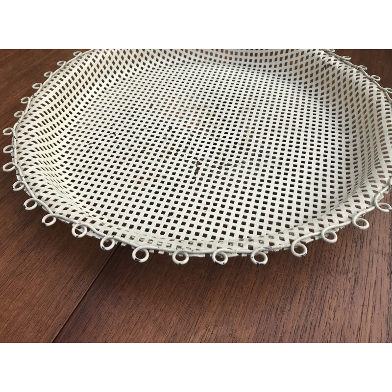 Vintage white perforated metal tray, 1950