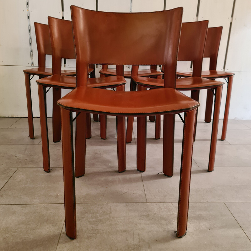 6 chaises vintage cuir de Giancarlo Vegni pour Fasem