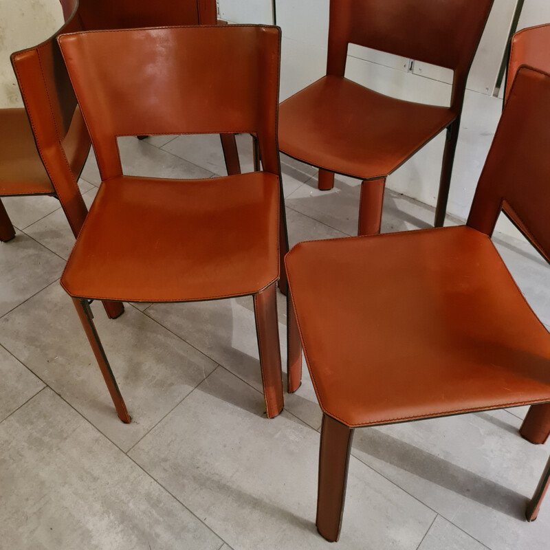6 vintage leather chairs by Giancarlo Vegni for Fasem