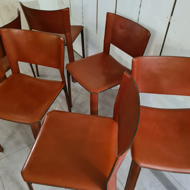 6 chaises vintage cuir de Giancarlo Vegni pour Fasem