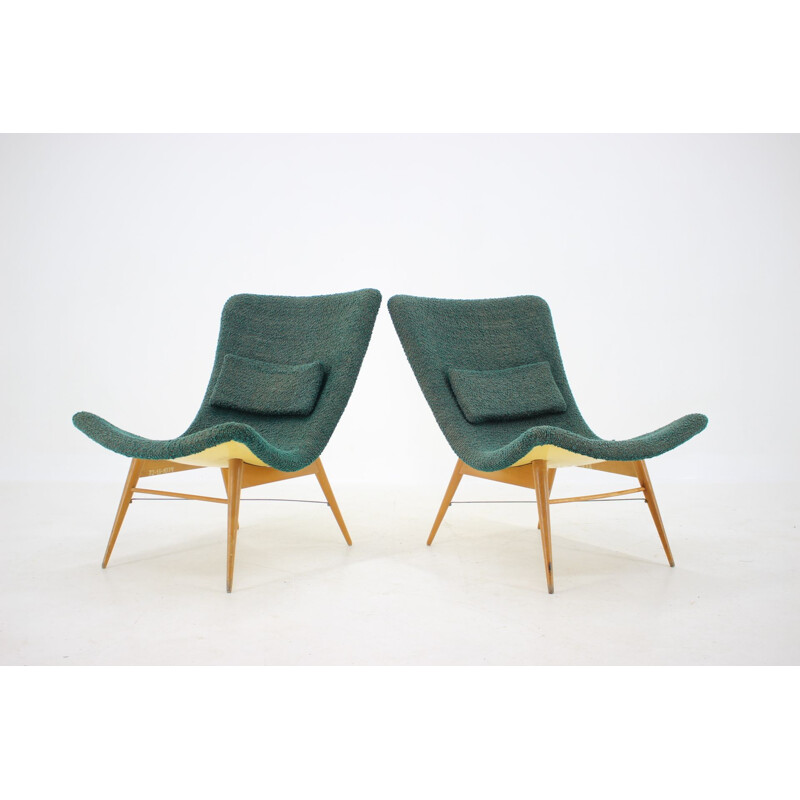 Pair of vintage Miroslav Navratil Shell Lounge Chairs Czechoslovakia 1960s