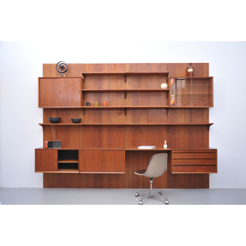 Vintage Poul Cadovius wall system by Cado in teak with writing shelve