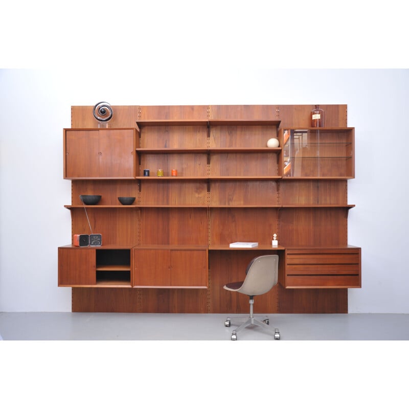 Vintage Poul Cadovius wall system by Cado in teak with writing shelve