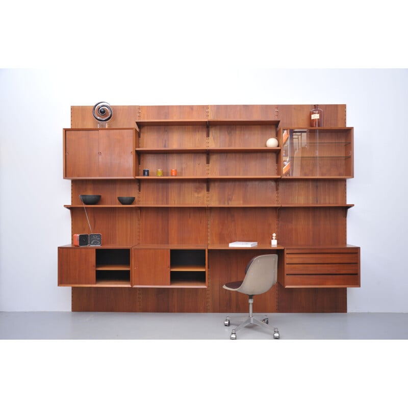 Vintage Poul Cadovius wall system by Cado in teak with writing shelve