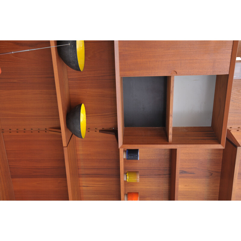 Vintage Poul Cadovius wall system by Cado in teak with writing shelve