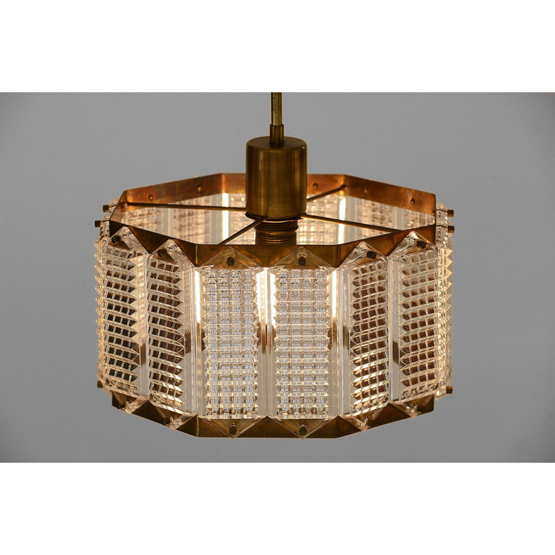 Vintage Large brass and glass ceiling light by Wiktor Berndt for Flygsfors Sweden 1960s