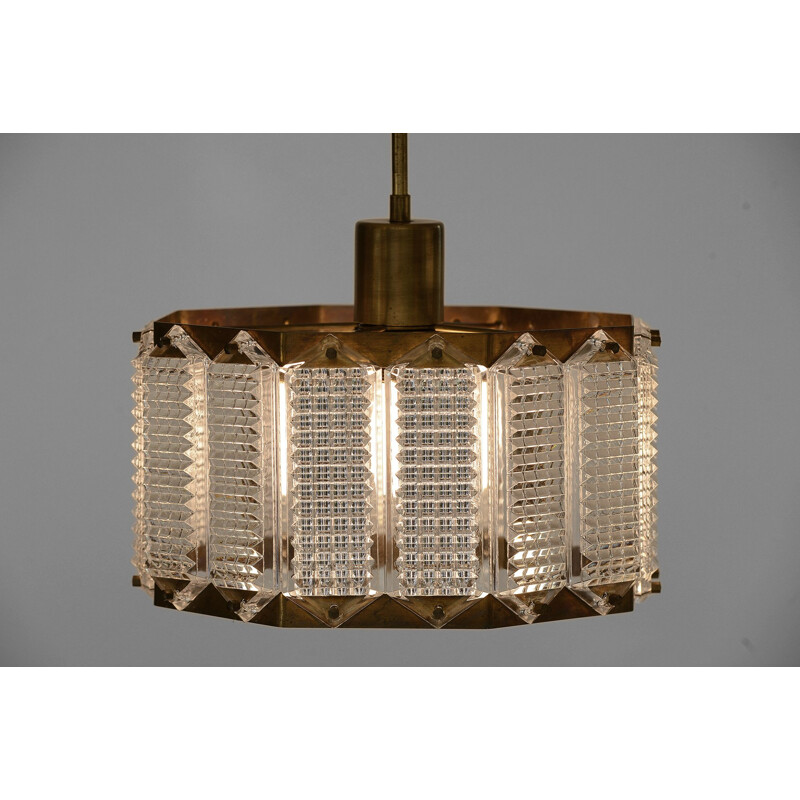 Vintage Large brass and glass ceiling light by Wiktor Berndt for Flygsfors Sweden 1960s