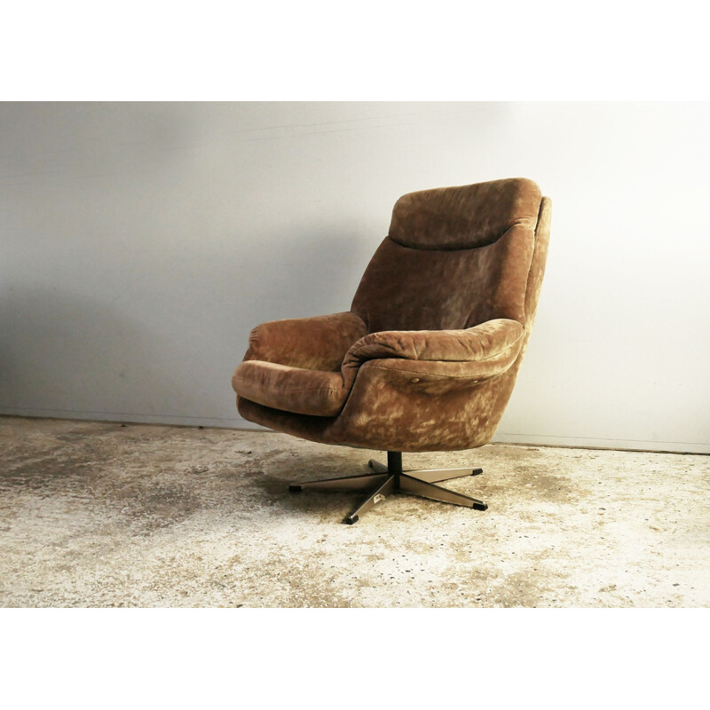 Vintage velour lounge chair Danish 1970s