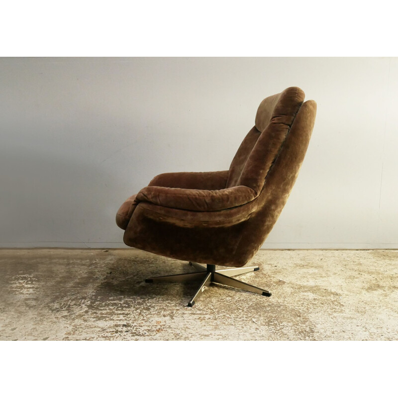 Vintage velour lounge chair Danish 1970s
