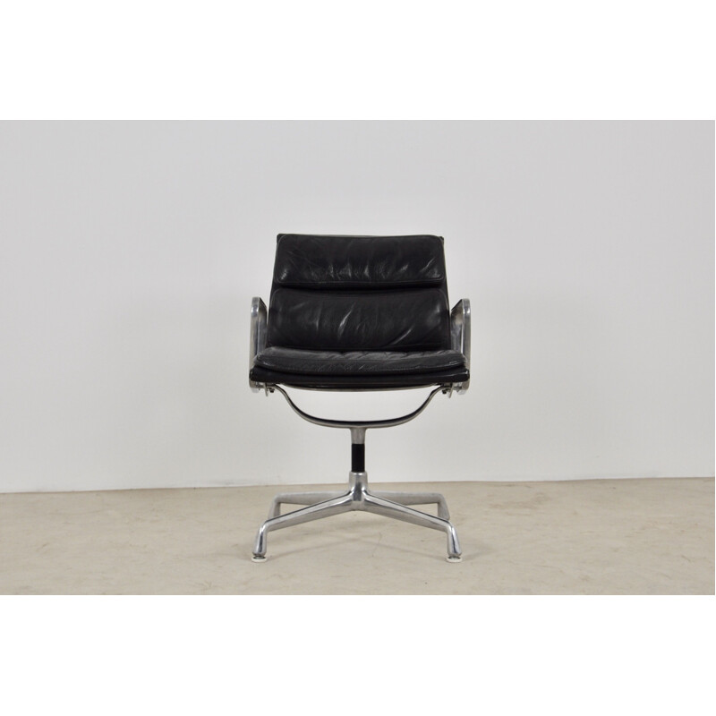 Vintage Black Leather Soft Pad Chair by Charles & Ray Eames for Herman Miller 1970s