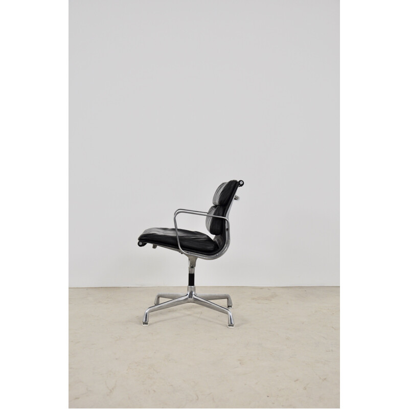Vintage Black Leather Soft Pad Chair by Charles & Ray Eames for Herman Miller 1970s