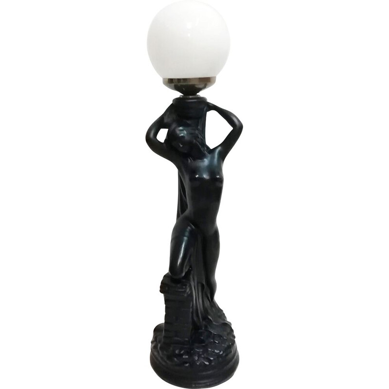 Vintage Plaster table lamp with female figure 1970s