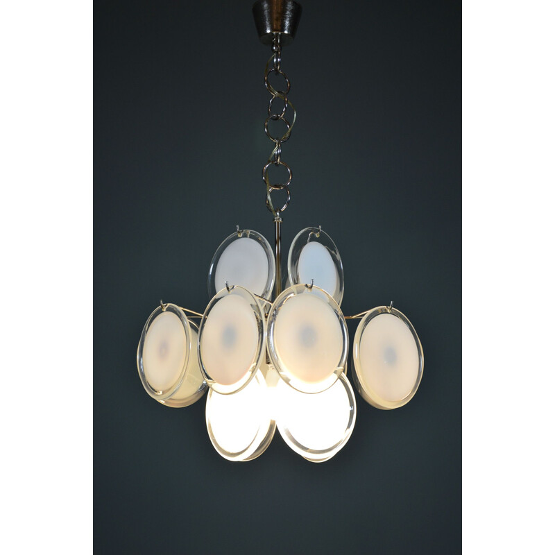 Vintage chandelier with Murano glass disc by Vistosi 1960