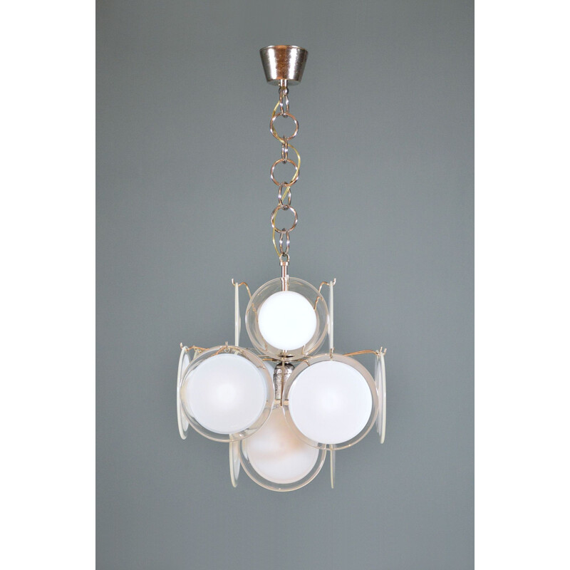 Vintage chandelier with Murano glass disc by Vistosi 1960