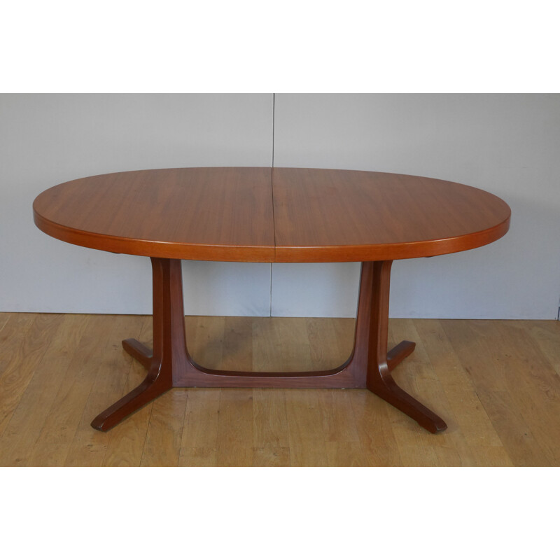 Vintage oval teak dining table with 2 extensions 1960