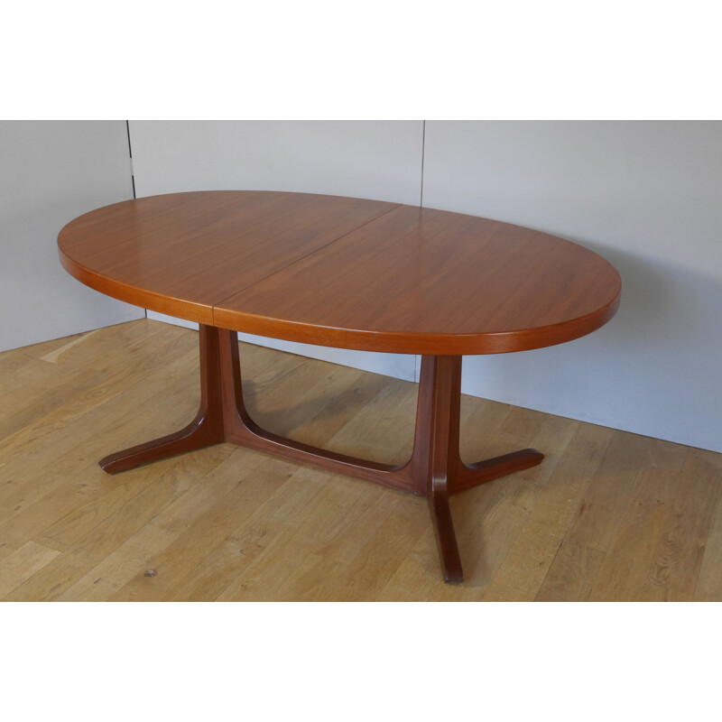 Vintage oval teak dining table with 2 extensions 1960