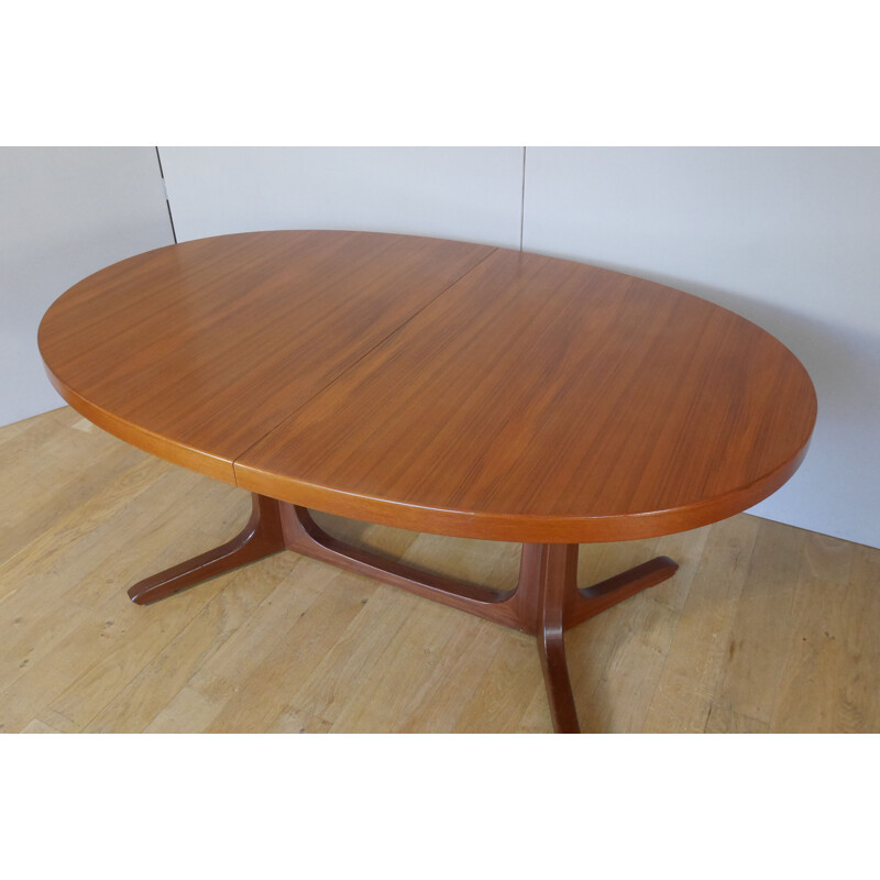 Vintage oval teak dining table with 2 extensions 1960