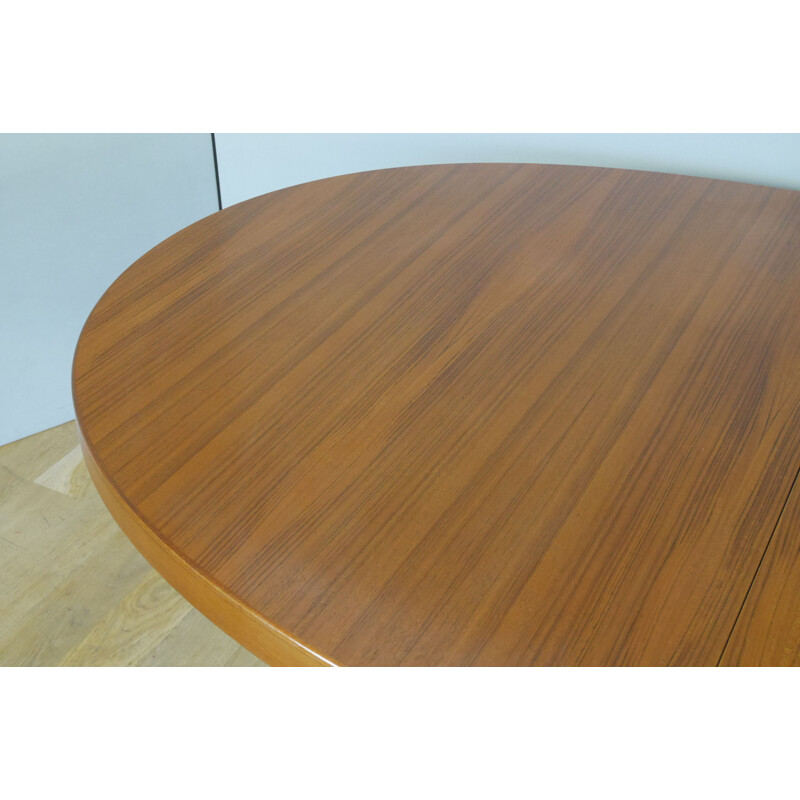 Vintage oval teak dining table with 2 extensions 1960