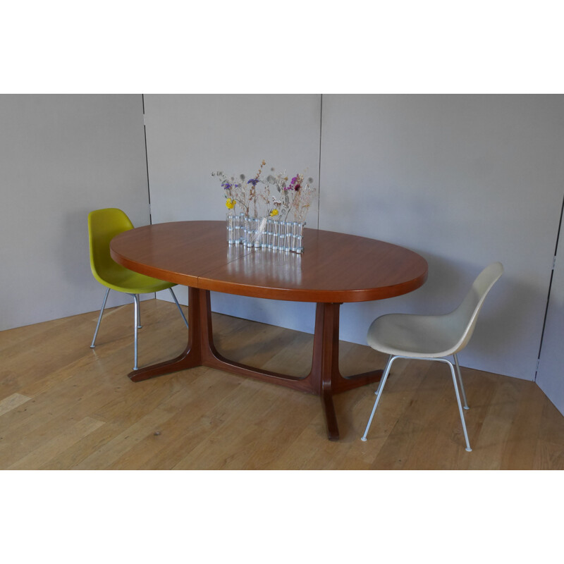 Vintage oval teak dining table with 2 extensions 1960