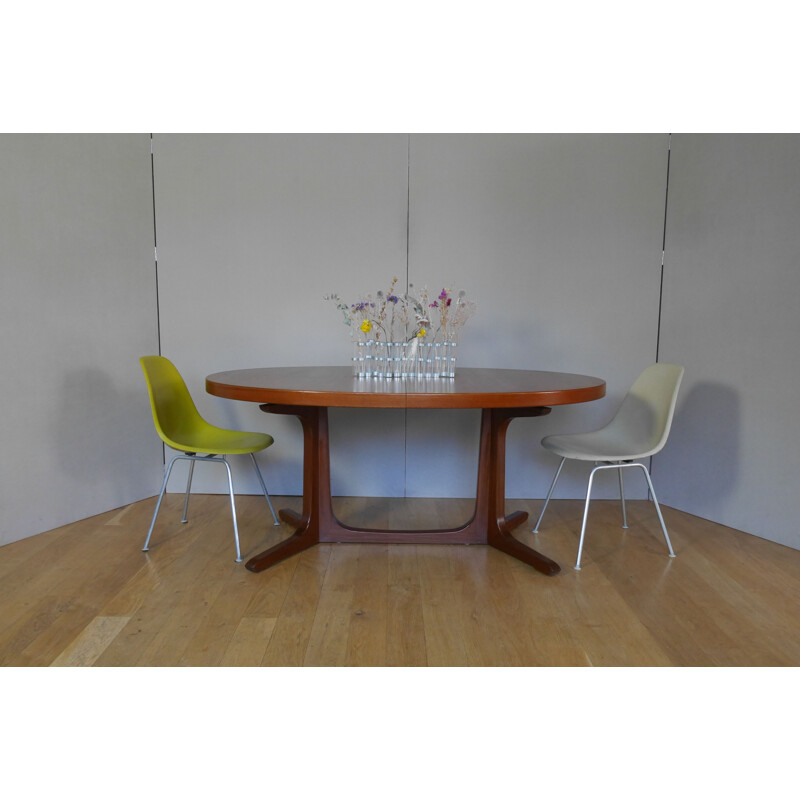 Vintage oval teak dining table with 2 extensions 1960