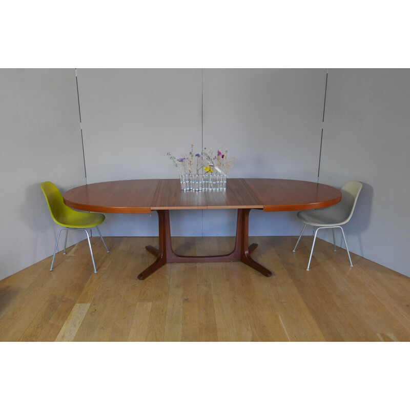 Vintage oval teak dining table with 2 extensions 1960