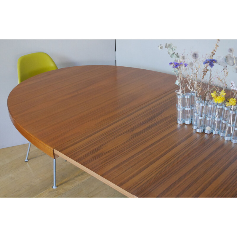 Vintage oval teak dining table with 2 extensions 1960