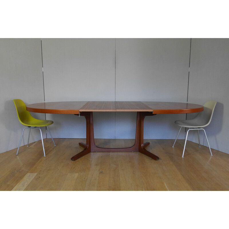 Vintage oval teak dining table with 2 extensions 1960