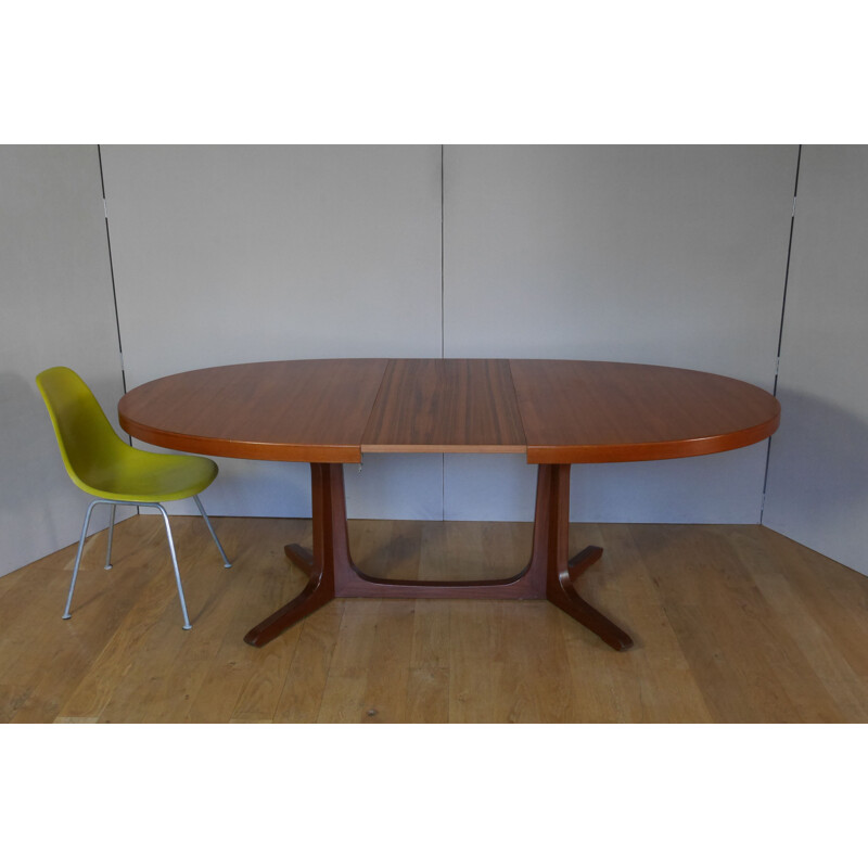 Vintage oval teak dining table with 2 extensions 1960