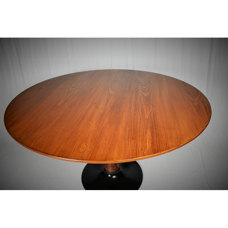 Vintage round beech table, Czechoslovakia 1970