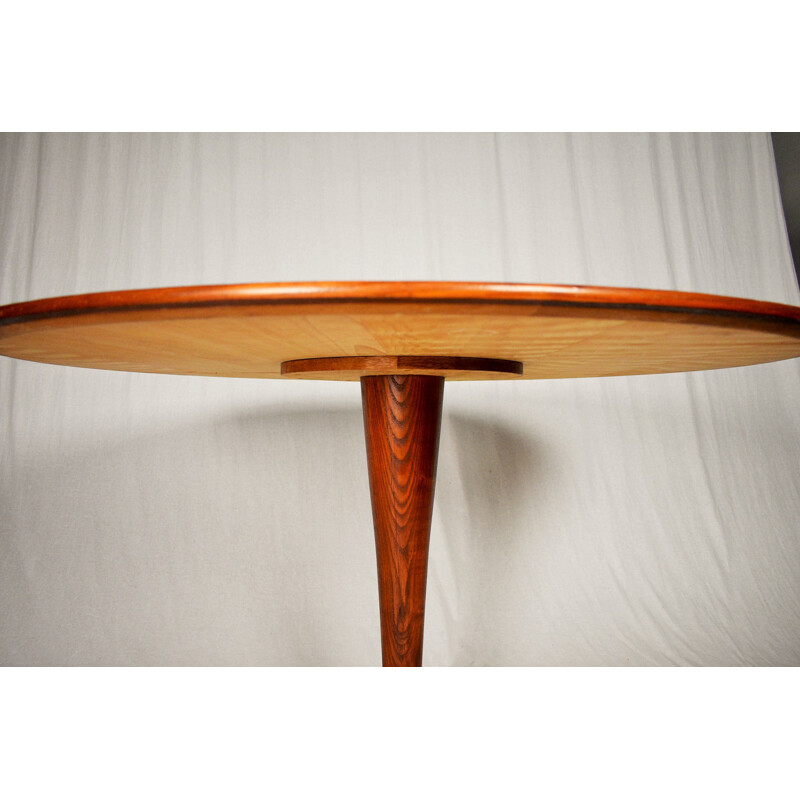 Vintage round beech table, Czechoslovakia 1970