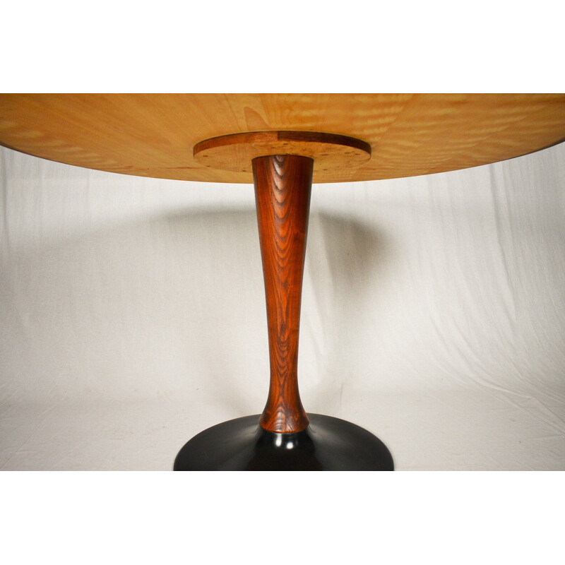 Vintage round beech table, Czechoslovakia 1970