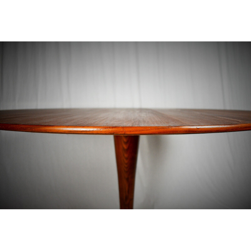 Vintage round beech table, Czechoslovakia 1970