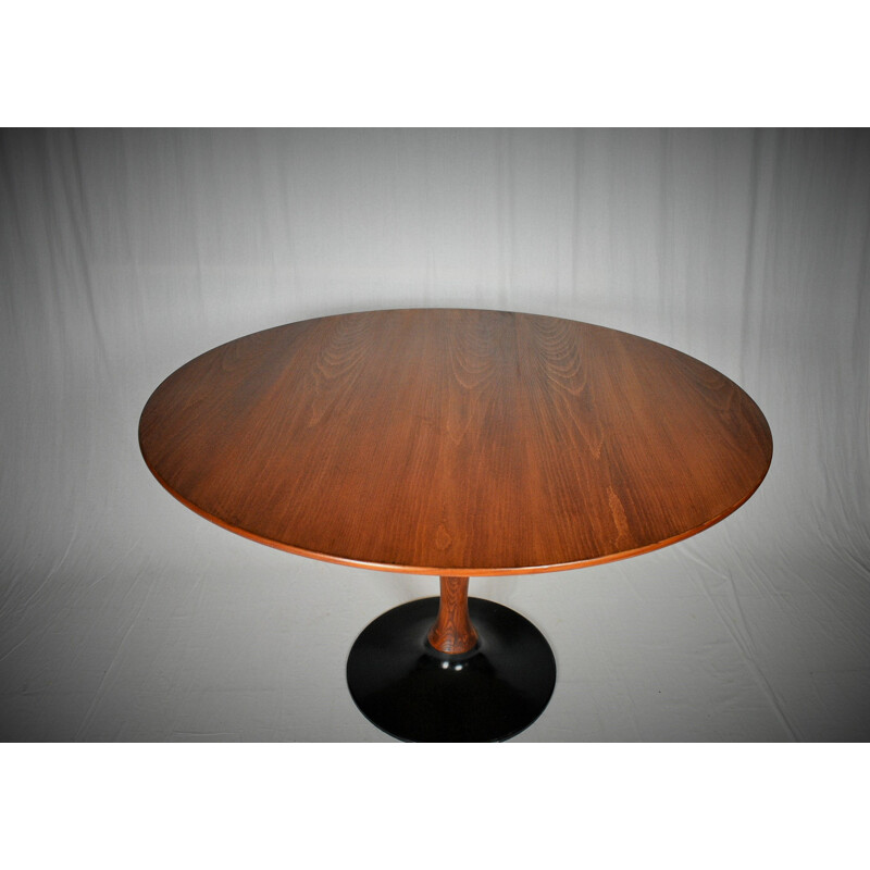 Vintage round beech table, Czechoslovakia 1970