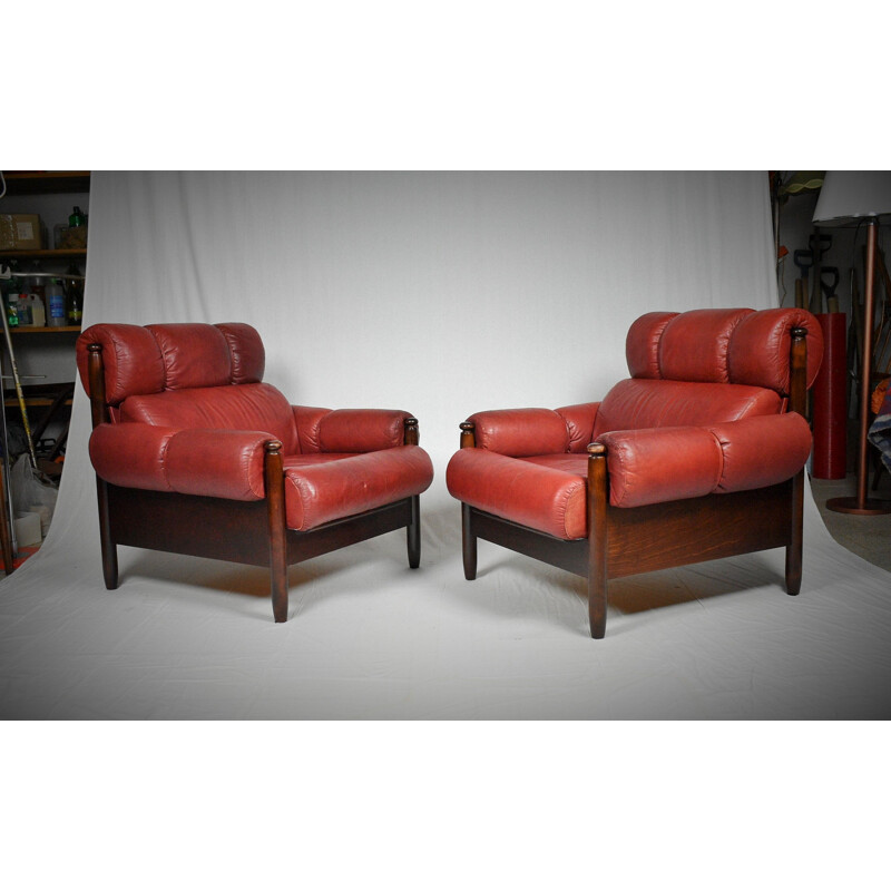 Pair of vintage leather armchairs, Scandinavia 1975