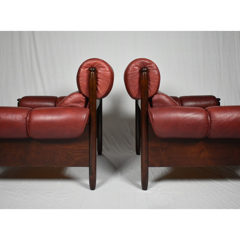 Paar vintage lederen fauteuils, Scandinavië 1975