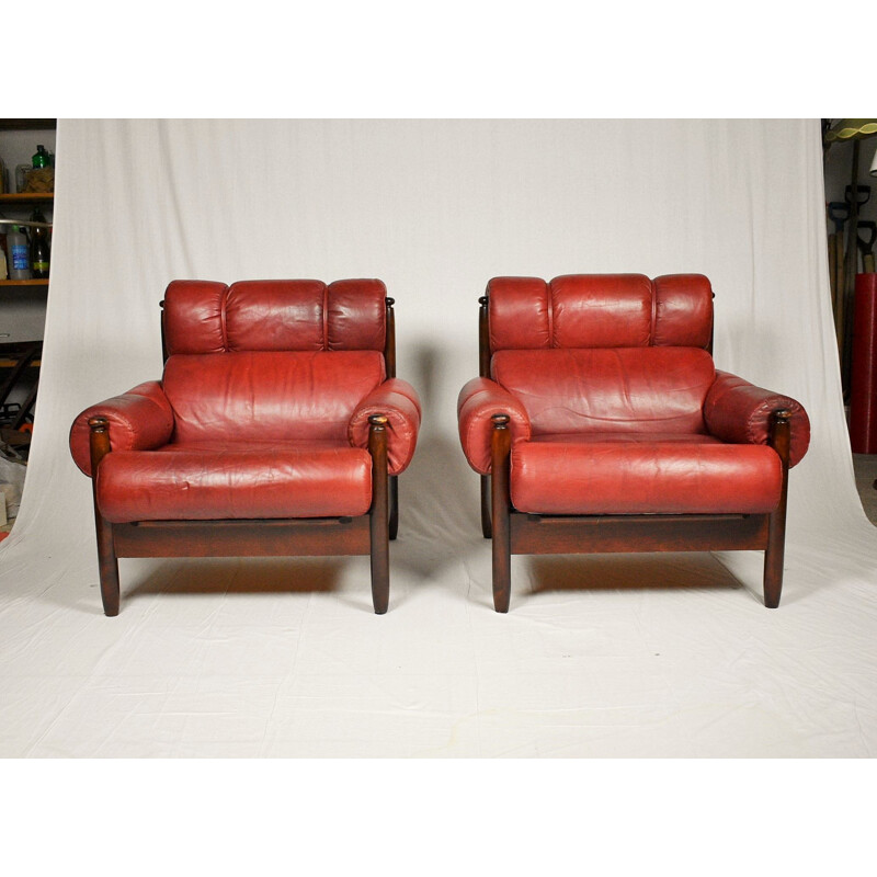 Pair of vintage leather armchairs, Scandinavia 1975