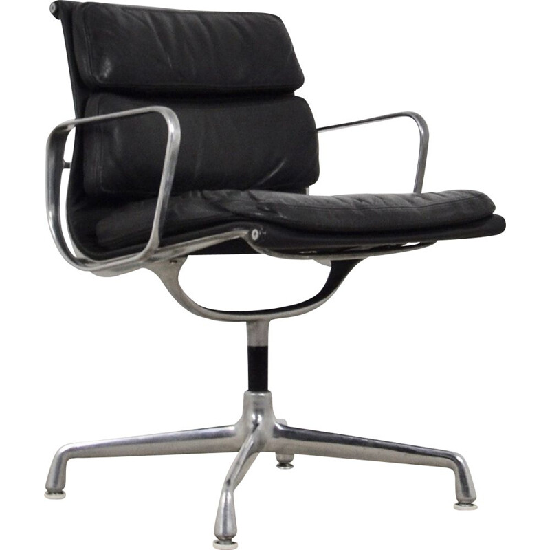 Vintage Black Leather Soft Pad Chair by Charles & Ray Eames for Herman Miller 1970s