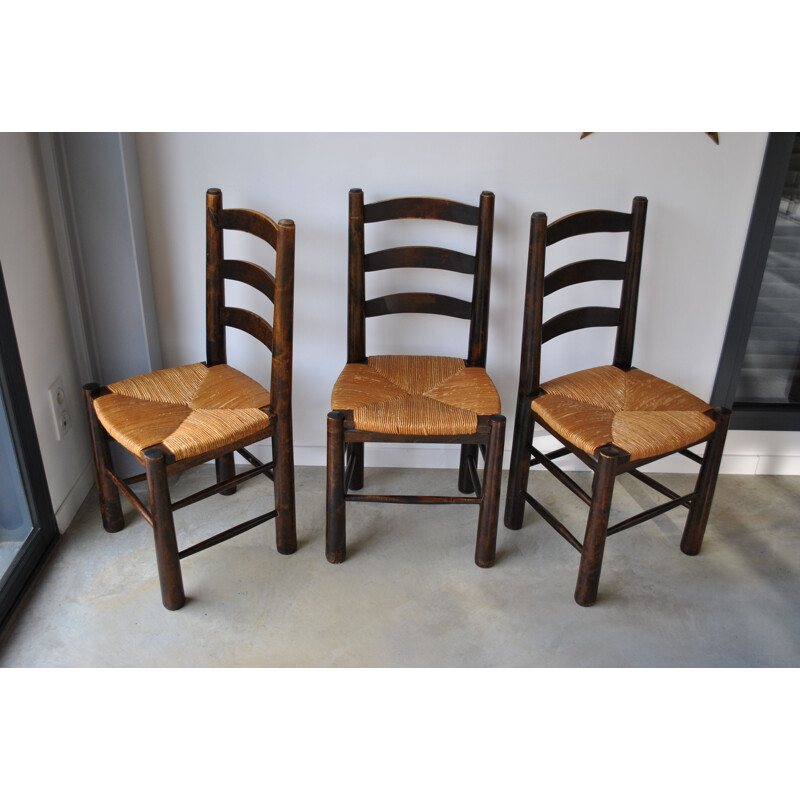 Set of 3 vintage straw chairs 1960