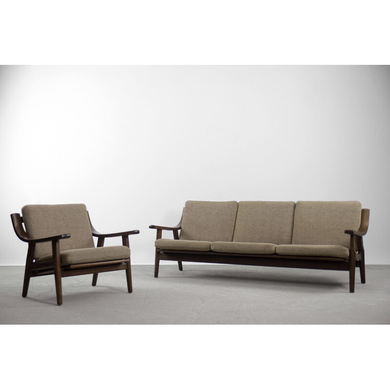 Pair of Mid-Century 3-Seater Sofa & Armchair by Hans J. Wegner for Getama Scandinavian 1960s