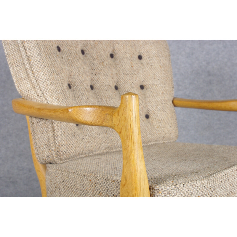 Votre Maison armchair in oak and wool, GUILLERME et CHAMBRON - 1960s